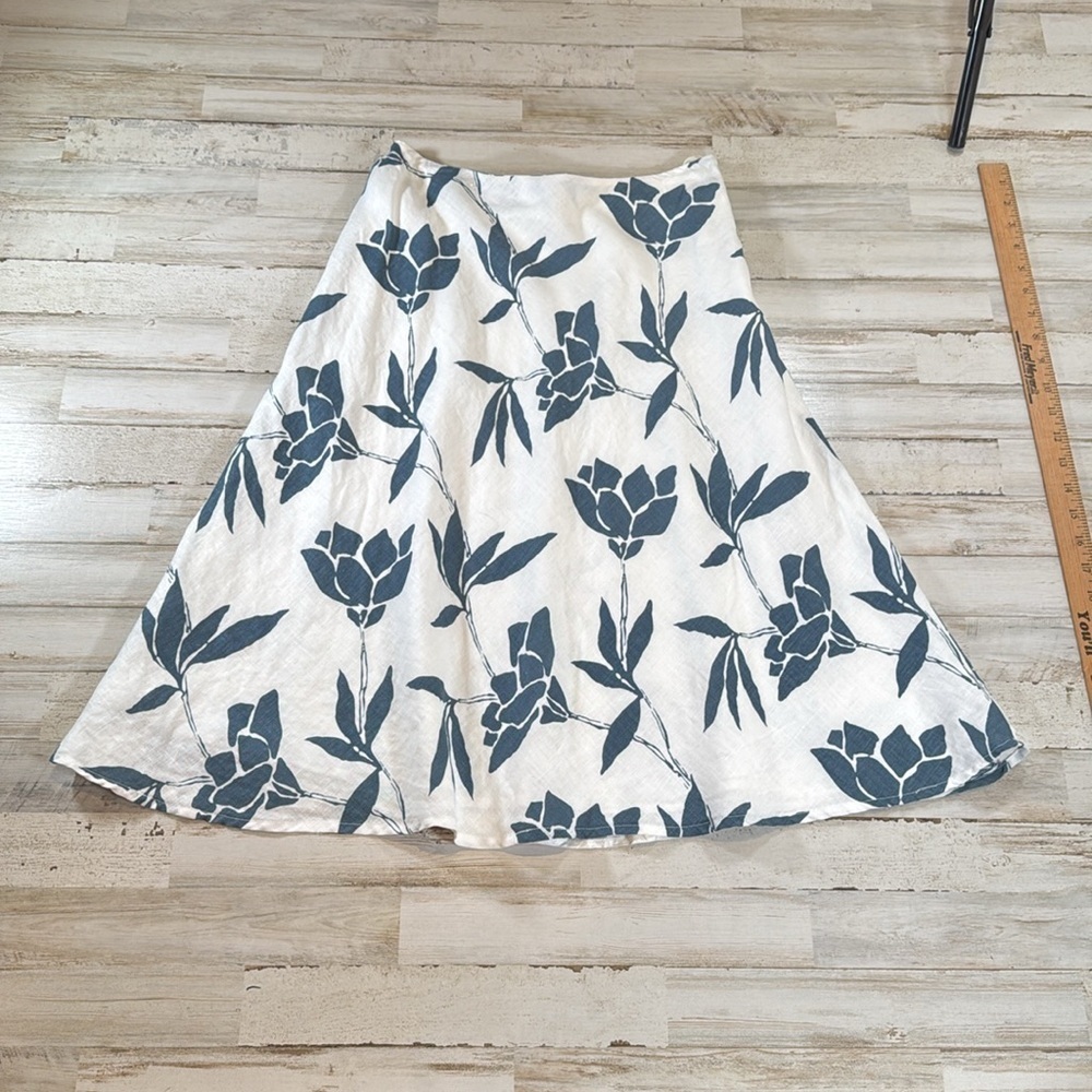 100% Linen Floral Skirt Fully Lined Size Small
